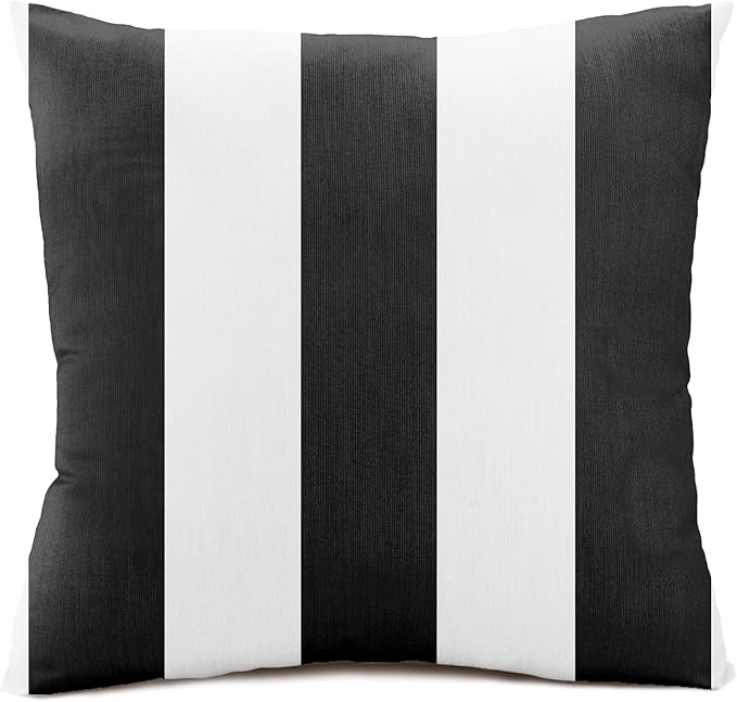 Austin Horn Classics Sunbrella Cabana Stripe White/Black, Zippered 20-inch x 20-inch Pillow Cover ONLY (Set of 2) Indoor/Outdoor Easy Clean Fill Sold Seperately