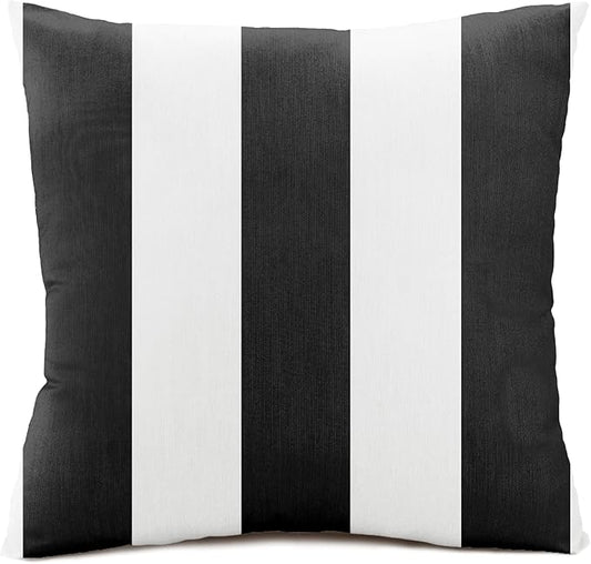 Austin Horn Classics Sunbrella Cabana Stripe White/Black, Zippered 20-inch x 20-inch Pillow Cover ONLY (Set of 2) Indoor/Outdoor Easy Clean Fill Sold Seperately