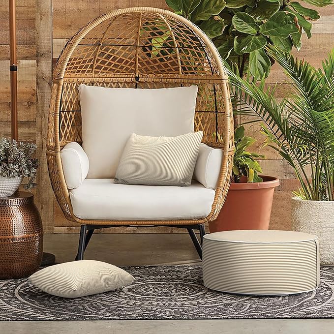 LVTXIII Outdoor/Indoor Lumbar Pillows, Decorative Patio Lumbar Cushions, Fluffy Water Repellent Garden Cushions for Home Patio Coach Sofa Use, 12×20 Inch, Pack of 2, Stripe Beige