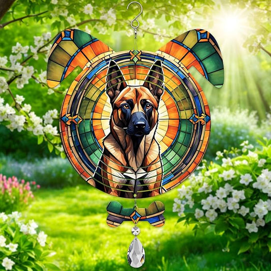 Belgian Malinois Dog Ears Wind Spinner, Belgian Malinois Wind Spinner Hanging for Yard and Garden V02