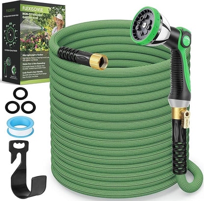 Non-Expandable Garden Hose 75 ft, Ultra Lightweight Flexible Water Hose with 10-Pattern Nozzle, Leak-Proof, High-Density Fabric, Thickened Connector, Shut-Off Valve for Yard, Lawn, Outdoor