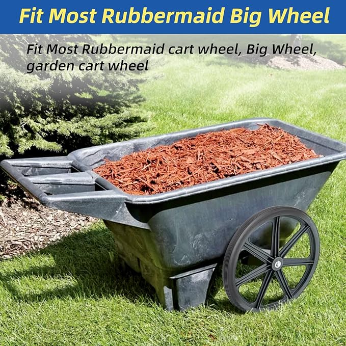 20" Flat Free Tire and Wheel, with 3/4" & 5/8" Bearing, 2.45" Centered Hub, Replacement Wheel For Rubbermaid Wheelbarrow, Garden Yard Cart, 2 Pcs