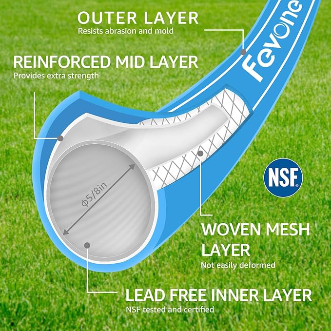Fevone Garden Hose 150 ft., Lightweight Hybrid Water Hose, Flexible and Durable, Leak-Free Connections