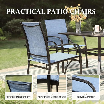 HERA'S HOUSE Patio Dining Chairs Set of 4, 36" Textilene Fabric Outdoor Chair with Wrought Iron Metal Frame Support 350lbs for Garden Lawn Backyard Kitchen Deck, Blue