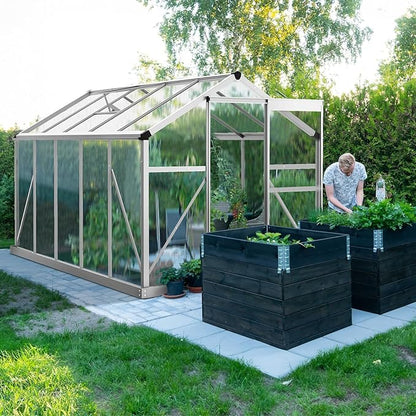VINGLI 6x10FT Heavy Duty Polycarbonate Greenhouse with 5 Roof Vents, Aluminum Sliding Door, Silver
