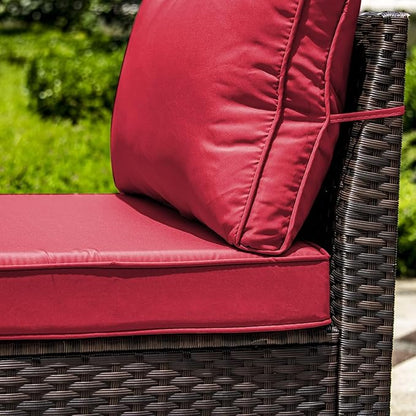 Outdoor Patio Furniture Set with Propane Fire Pit Table, 13 Pieces Outdoor Furniture Patio Sectional Sofa Conversation Sets w/ETL Approved 43" Gas Outdoor Fire Table & Coffee Table Red.