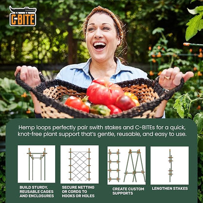 Locking Hemp Plant Tie Loops | Secure Vines and Branches to Stakes and C-Bites | Gentle Gardening Support for Climbing Plants and Vines | Durable and Reusable (100 Pack)