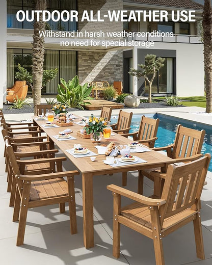 YEFU Outdoor Patio Dining Sets: All Weather 12 Piece Dining Table Set for 10 with Umbrella Hole & Aluminum Frame - Outdoor Furniture Patio 2 Table and 10 Chairs for Outside Backyard/Porch/Deck Teak