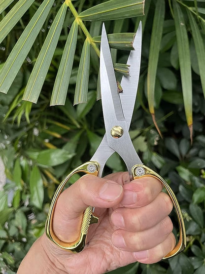 Japanese Garden Clippers, Houseplant plant shears, Floral Pruner Botanical Flower Stem scissors, Gardening Shears with Straight Stainless Steel Blades, Easy Use Garden Tools (golden-k26)