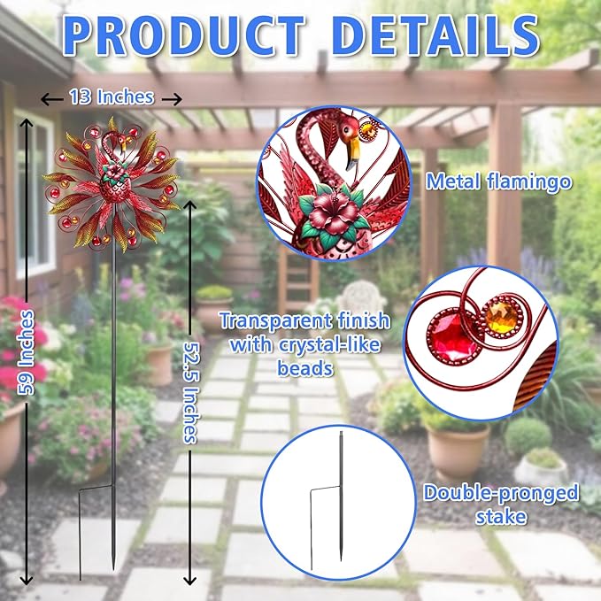 Flamingo Wind Spinner for Garden, Double Wind Sculpture Flamingo Wind Spinner for Garden Patio Yard Decor