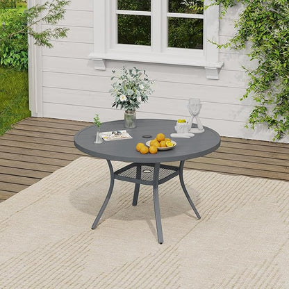 VICLLAX 5 Pieces Outdoor Dining Set, Patio Furniture Set of 4 Patio Swivel Dining Chairs and 41" Patio Round Table with Storage Shelf, Grey Chairs & Dark Grey Tabletop