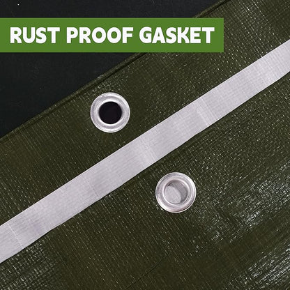 Green/Silver Heavy Duty Waterproof Tarp 10x10FT, 12mil Thick，Multifunctional tarp Whit Tear&Fade Resistant,UV Resistant,with Grommets and Reinforced Edges.