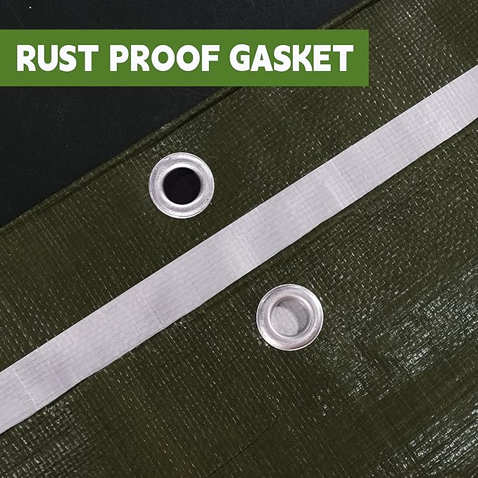 Green/Silver Heavy Duty Waterproof Tarp 10x20FT, 12mil Thick，Multifunctional tarp Whit Tear&Fade Resistant,UV Resistant,with Grommets and Reinforced Edges.