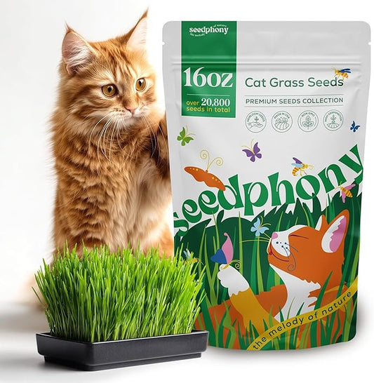 Cat Grass Seed Mix – 16 oz Pack with 20,500 Non-GMO Heirloom Seeds for Cats, Barley, Oat, Rye & Wheatgrass for Indoor Growing, Fresh Pet Grass for Digestion & Hairball Control