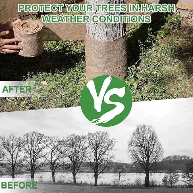 Agfabric Natural Burlap Fabric Roll,62 inch X 16 Feet Tree Wraps for Winter,Burlap Plant Covers for Trees and Shrubs Winter Protection,Garden Fabric