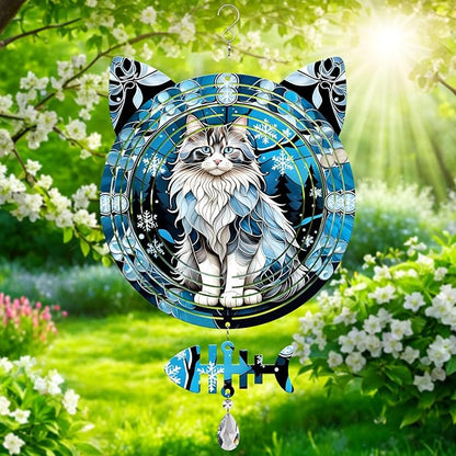 Norwegian Forest Cat Wind Spinner, Norwegian Forest Cat Wind Spinner Hanging for Yard and Garden