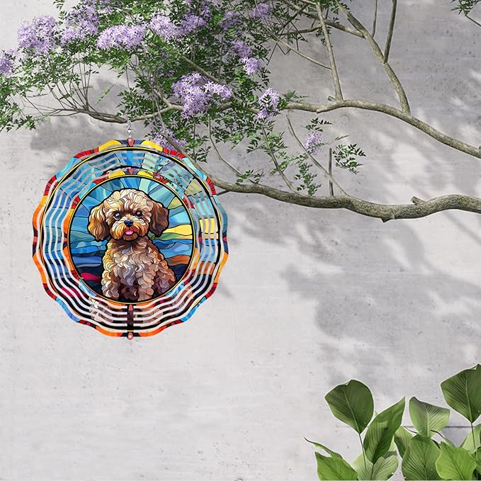 Poodle Dog Wind Spinners Outdoor Dog Memorial Gifts, 3D Metal Kinetic Hanging Garden Wind Spinner, Spinner Decor, Wind Sculptures for Outdoor & Indoor, Window, Yard Decor (Poodle 1)