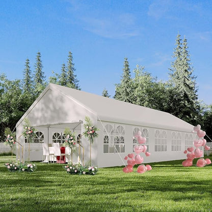 20'X40' Party Tent with Removable Sidewall Windows, Outdoor Heavy Duty Wedding Gazebo, Event Shelter Wedding Canopy Tent for Parties Carport BBQ, White & Straight Edge