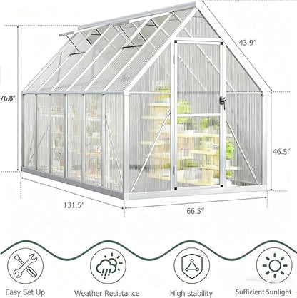 GAOMON 6x11 FT Outdoor Greenhouse with Roof Vent, Heavy Duty Aluminum Polycarbonate Greenhouses, Easy Assembly, Lockable Door, Large Walk-in Greenhouse for Patio, Backyard, Garden