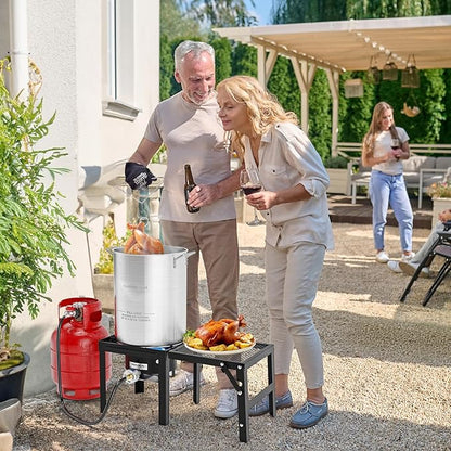 ROVSUN 30QT Turkey Fryer & 10QT Fish Fryer Kit with 54000BTU Propane Stove & Foldable Side Table, Aluminum Deep Fryer Pot for Outdoor Cooking Seafood Boiling w/Lifting Hook, Turkey Rack & Thermometer