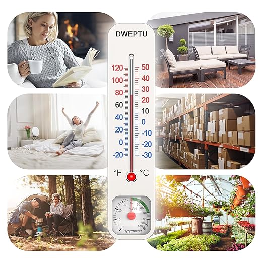 Outdoor/Indoor Thermometer Hygrometer Humidity Monitor Temperature Humidity Gauge Meter with Celsius/Fahrenheit (℃/℉) for Patio Field Cellar Garden Humidors Greenhouse Closet by DWEPTU