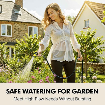Rubber Garden Water Hose 25ft, 5/8" Leak Proof Garden Hose with Brass Connector, Flexible Hose Pipe for Lawn, Watering Cleaning & Washing