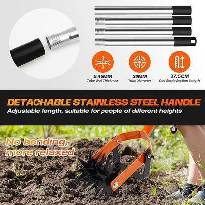 72 Inch Rotary Cultivator Tool, Hand Tiller for Gardening, 2-in-1 Garden Cultivator with Adjustable Handle for Loosening Soil and Weeder
