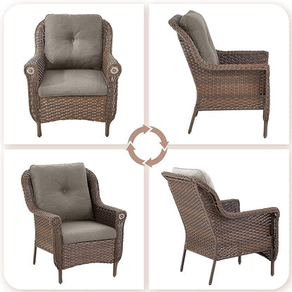 Patio Wicker Chairs Outdoor Furniture Chair - Set of 2 Outside All Weather Lawn Dining Brown Rattan Armchair with High Back&Deep Seating for Deck Porch Balcony Backyard Garden - Grey