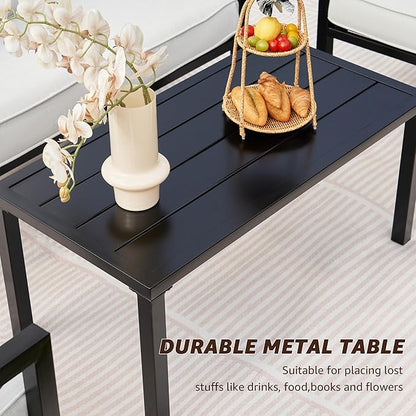 NATURAL EXPRESSIONS Outdoor Patio Furniture 4 Pieces Set, Modern Patio Conversation Sets, Outdoor Sectional Metal Sofa with 5.5 Inch Cushion and Coffee Table for Balcony, Garden