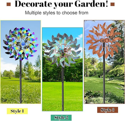 Metal Outdoor Wind Spinner, 2-Way Wind Sculpture Spinner with Metal Stake, Waterproof 360 Degrees Kinetic Windmill Art Decoration for Patio Garden Lawn (Rust)