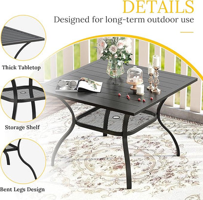 VICLLAX 5 Pieces Patio Dining Set for 4, Outdoor Furniture Set Includes 37.8" Square Outdoor Table and 4 Patio Swivel Chairs for Lawn Garden, Black Tabletop and Mixed Brown Fabric