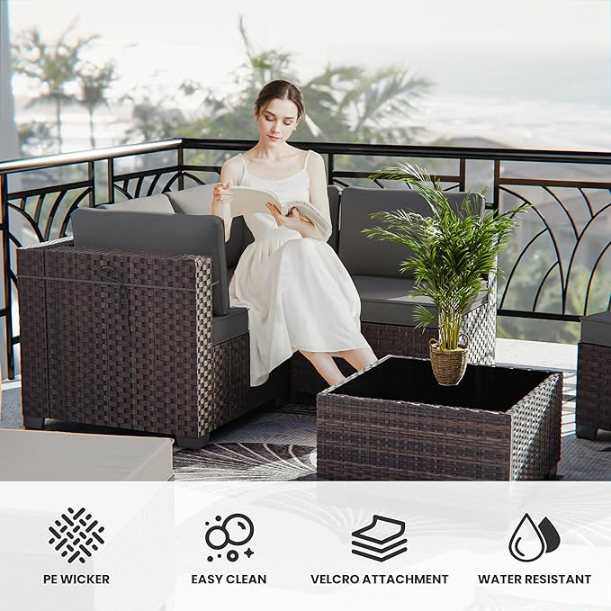 12 Pcs Outdoor Patio Furniture Set Outdoor Furniture All Weather Patio Sectional Sofa PE Wicker Modular Conversation Sets with Coffee Table, Swivel Rocking Chair (Grey)