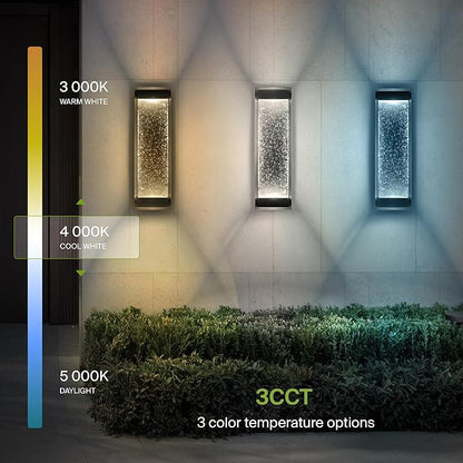 ASD LED 18 Inch Bubble Glass Wall Light Fixture | 22W 520LM 3000K-5000K 100-277V | 3CCT, Waterproof, Dimmable, Up-Down Glow, ETL Listed | Exterior Flush Mount Sconce, Outdoor Lighting | Black, 2 Pack