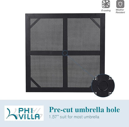 PHI VILLA Patio Dining Set Wrought Iron Outdoor Table and Chairs Furniture Set 5 Piece, 37" Square Bistro Table with Umbrella Hole and 4 Backyard Garden Chairs Support 300LBS for Deck, Lawn, Garden