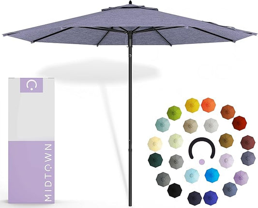 Midtown Umbrellas Push and Pop 9 Feet Outdoor Umbrella, Purple Texture Polyester Fabric - Fiberglass Ribs Deck Patio Umbrella, Backyard Umbrella, Garden Umbrella & Pool Umbrella - Black Pole