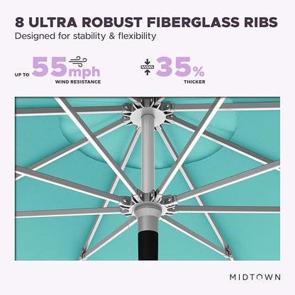 Midtown Umbrellas Push Pop Sunbrella Umbrella 9 Feet Outdoor Umbrella in Aruba Fabric - Patio Umbrella, Backyard Umbrella, Garden Umbrella, Picnic Table Umbrella & Pool Umbrella - Black Pole