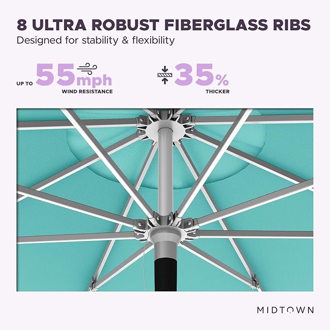 Midtown Umbrellas Push Pop Sunbrella Umbrella 8 Feet Outdoor Umbrella in Aruba Fabric - Patio Umbrella, Backyard Umbrella, Garden Umbrella, Picnic Table Umbrella & Pool Umbrella - Black Pole