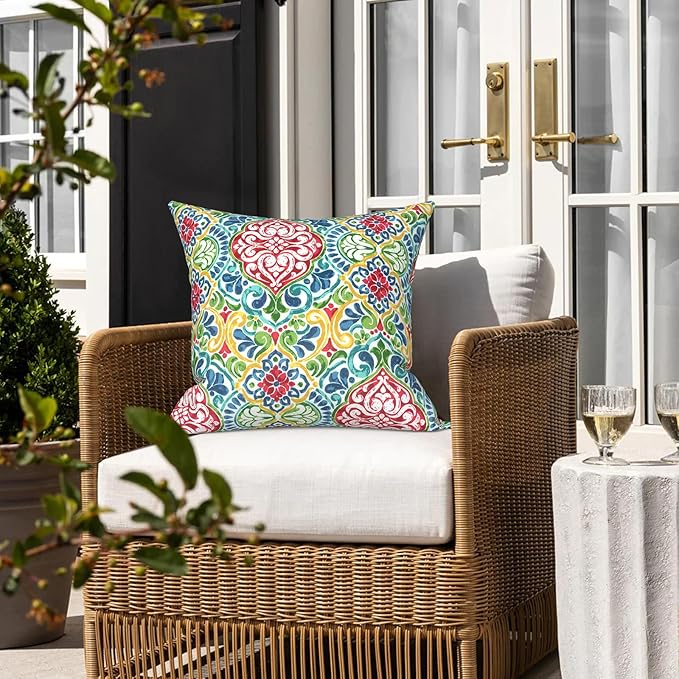 LVTXIII Outdoor Throw Pillows, Decorative Throw Pillows with Inserts, 16"x16" Square Pillows for Bed, Couch, Sofa and Patio Furniture, Set of 2, Damask Red