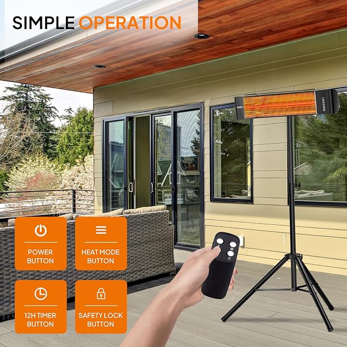 ROVSUN 1500W Outdoor Electric Heater, Freestanding & Wall-mounted Patio Heater with Remote Control, 12H Timer Adjustable Heights,3 Modes, 3s Instant Heating for Indoor Outdoor Backyard Garage, 2 Packs