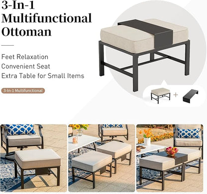 Patio Furniture Set, Modern Metal Outdoor Patio Furniture, 3 Seater Sofa, 2 Rocking Chairs, 2 Ottomans, Coffee Table and 5.75" Extra Thick Cushion, Patio Conversation Set for Backyard