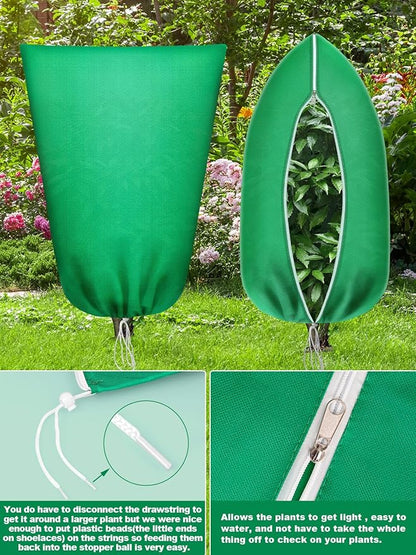 Abimars Thicker Plant Covers Freeze Protection Jacket 2.36 oz/yd², 2'x2.6' Reusable Winter Plant Covers with Drawstring & Zipper, 2 Pack Light, Porous Fabric for Plant Breathing
