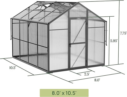 Vego Garden Junior Victorian Greenhouse 8ft – Durable Aluminum Frame with Polycarbonate Panels – All-Season Greenhouse for Backyard or Patio