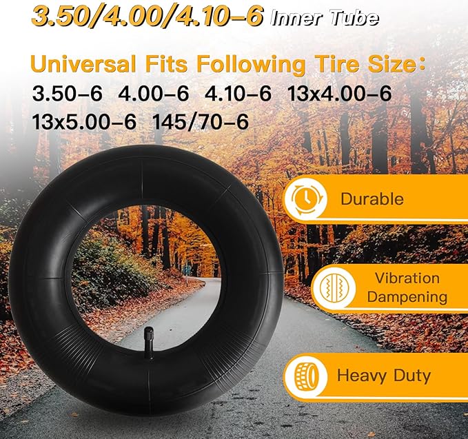 2-Pcs 4.10/3.50-6 Inner Tube 4.00/3.50-6 13 x 4.00-6 Heavy Duty 3.50-6 4.00-6 4.10-6 Replacement Inner Tube for Wheelbarrows, Mowers, Hand Trucks and More