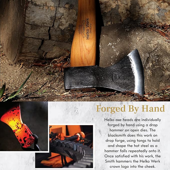 1844 Helko Werk Germany Traditional Hessen Woodworker Axe - Made in Germany Hand Forged Felling Axe and Cutting Axe, Forest Axe for Felling Tree - Head 2-3/4 lbs, Handle 28 in. (Hessen) #13563