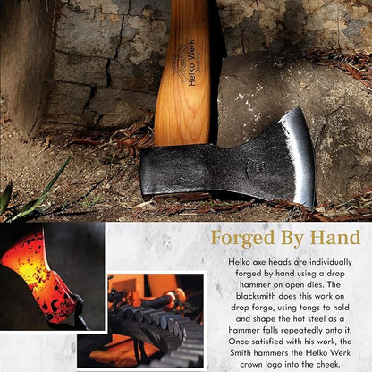 1844 Helko Werk Germany Traditional Hessen Woodworker Axe - Made in Germany Hand Forged Felling Axe and Cutting Axe, Forest Axe for Felling Tree - Head 2-3/4 lbs, Handle 28 in. (Hessen) #13563
