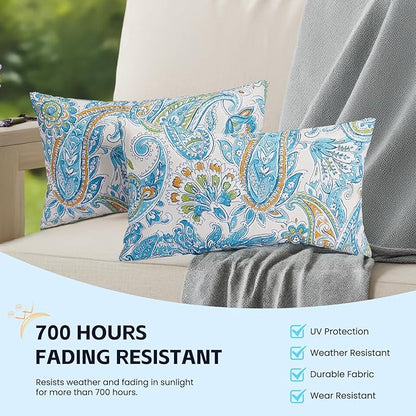 Outdoor Lumbar Pillows Waterproof Covers 2 Pack 12×20 Inch, Decorative Toss Pillows Covers, Rain-Proof, Fade Resistant for Patio Furniture, Sofa, Couch, Garden