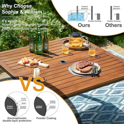 Sophia & William 5 Pcs Patio Furniture Outdoor Dining Set, 42" Square Metal Patio Table and Swivel Chairs with Cushions, Adjustable Umbrella Hole, Conversation Bistro Set for Garden,Yard,Deck