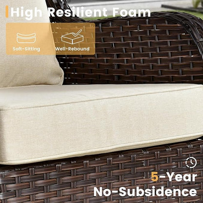 HOOOWOOO Patio Furniture Set,7 Piece Outdoor Furniture,Wicker Patio Conversation Couch Chairs Ottoman Set,Beige