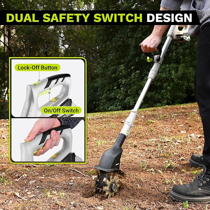 Cordless Electric Garden Tiller: DEKOPRO Power Cultivator for Effortless Soil Cultivation in Flower Beds, Vegetable Gardens, Lawns-Lightweight Lawn Yard Garden Tiller for Women & Seniors
