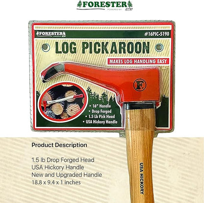 FORESTER Pickaroon Logging Tool 16in | USA Hickory Handle | Hookaroon Logging Tool | Log Roller Tool & Forestry Tools for Dragging and Stacking Logs